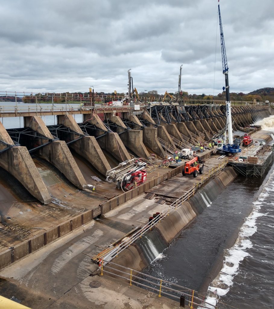 Hydro power dam under construction painter gates. Dam construction and dam safety project. Taken by Eleanor Bloom geotechnical engineer and hydropower sector lead.